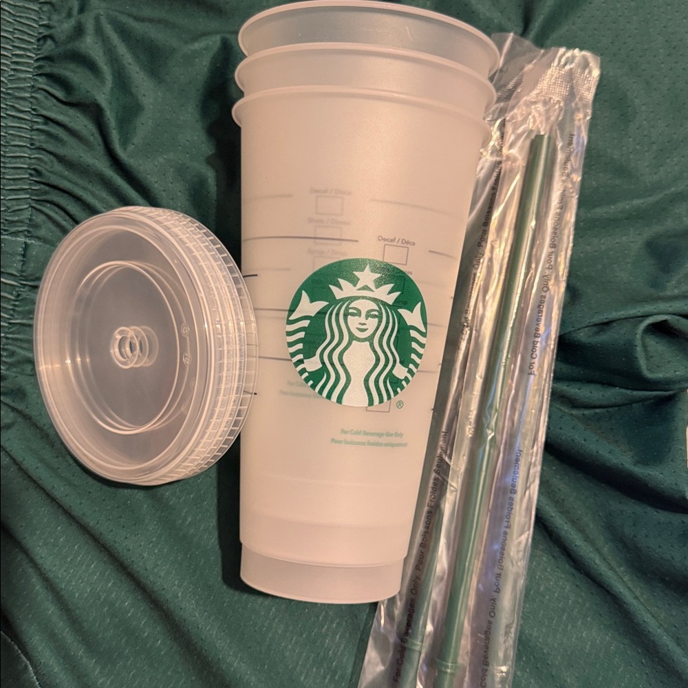 Starbucks Reusable Clear-Frosted Cold‎ Cup Tumbler 24 Oz with Lid & Clear Straw